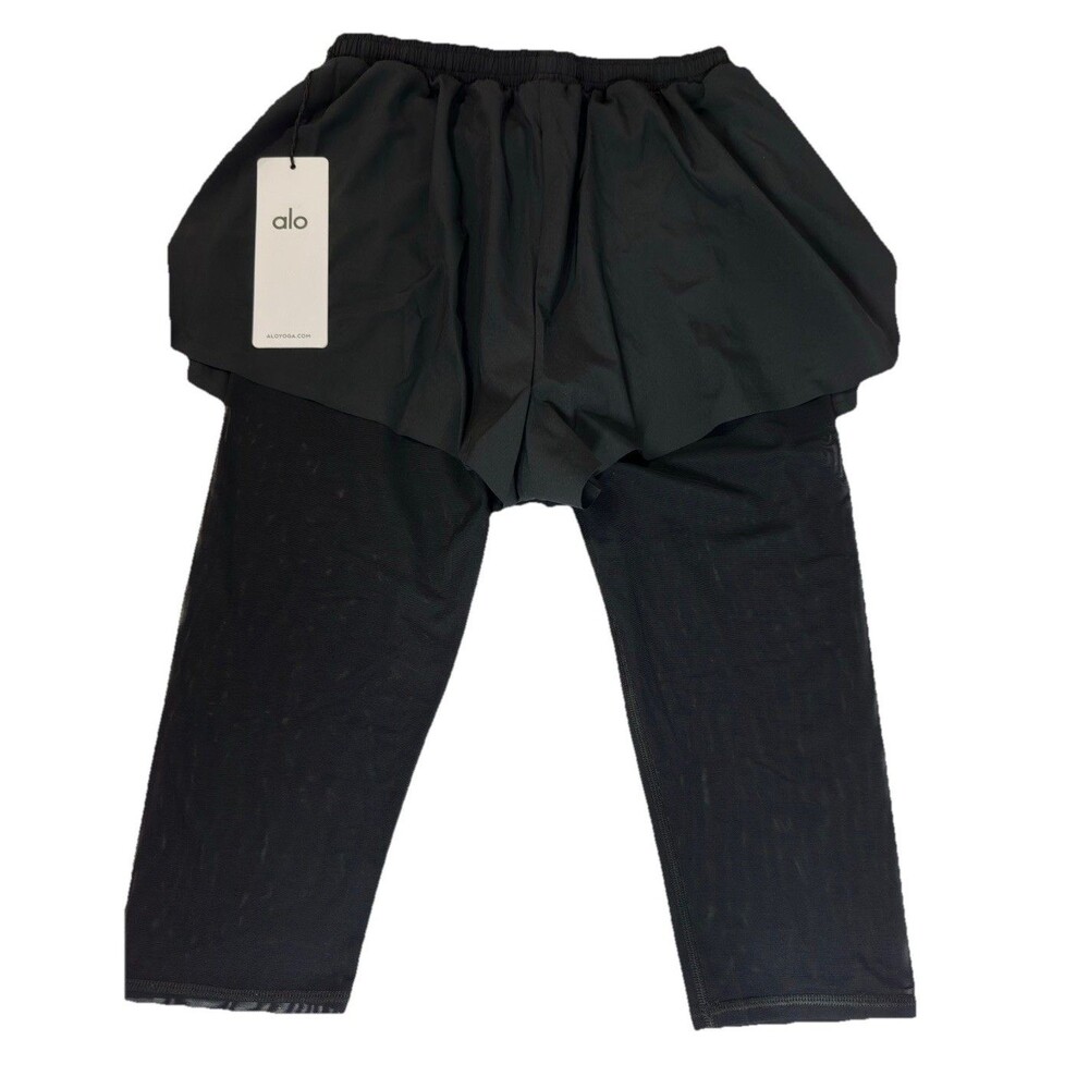Alo Yoga Mesh Front Runner 2 in 1 Capri Leggings Shorts Black S NWT - Picture 5 of 11